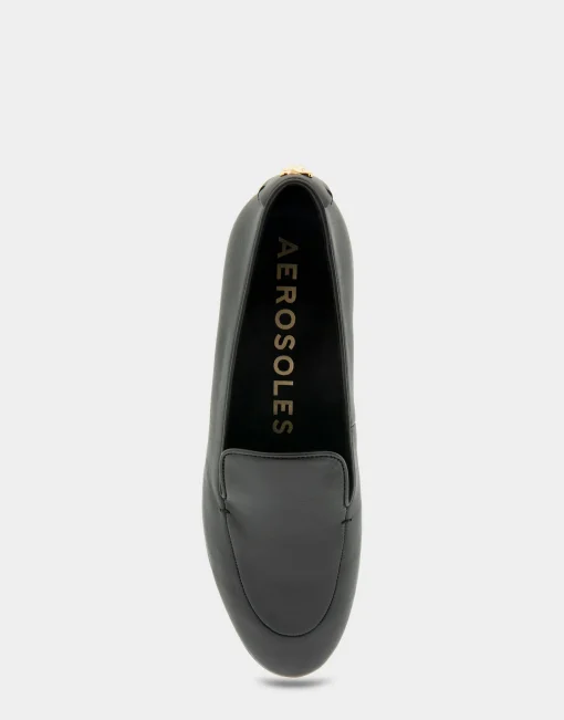 Comfortable Women's Flexible Tailored Clean Loafer in Black Leather