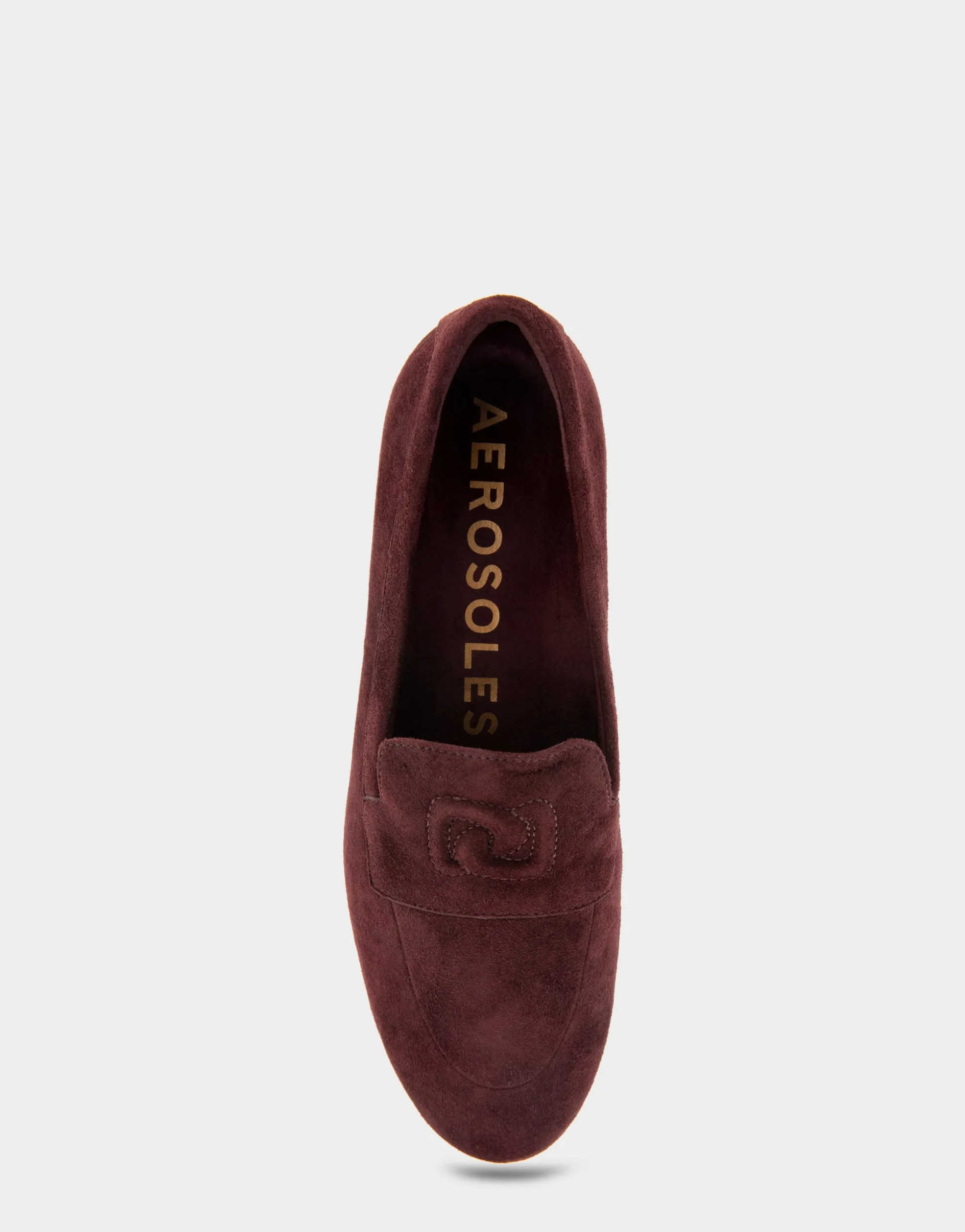 Comfortable Women's Flexible Tailored Debosssed Logo Loafer in Deep Aubergine Suede Suede