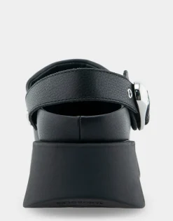 Comfortable Women's Flexible Molded Unit Convertible Clog in Black Leather Leather