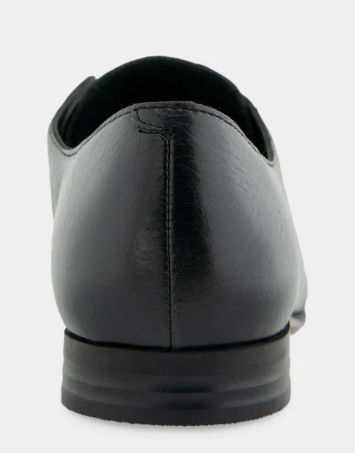 Comfortable Women's Flexible Tailored Menswear Inspired Slip-on Oxford in Black Burnished Leather Leather