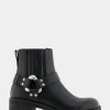 Comfortable Women's Gored Squared Toe Engineer Bootie in Black Waxy Leather Leather