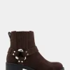 Comfortable Women's Gored Squared Toe Engineer Bootie in Java Suede Suede