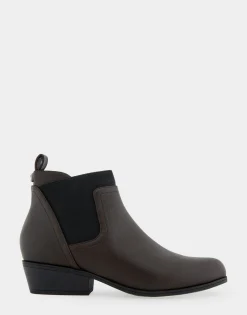 Comfortable Women's Gored Ankle Bootie With Pull Tab in Java Grainy Faux Leather Faux Leather