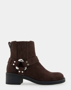 Comfortable Women's Gored Squared Toe Engineer Bootie in Java Suede Suede