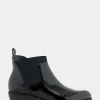 Comfortable Women's Gored Ankle Bootie With Pull Tab in Black Crinkled Patent Faux Leather Patent Faux Leather