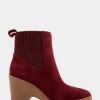 Comfortable Women's Gored Sculpted Wedge Crepe Heel Bootie in Burgundy Suede Suede
