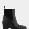 Comfortable Women's Gored Sculpted Wedge Crepe Heel Bootie in Black Leather Leather
