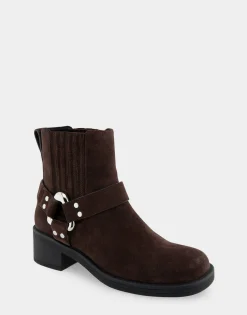 Comfortable Women's Gored Squared Toe Engineer Bootie in Java Suede Suede