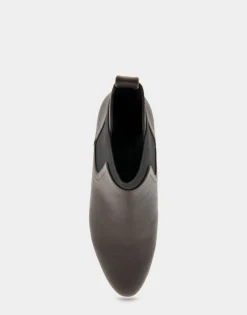 Comfortable Women's Gored Ankle Bootie With Pull Tab in Java Grainy Faux Leather Faux Leather