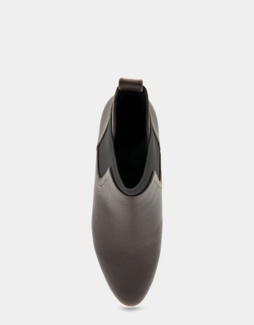 Comfortable Women's Gored Ankle Bootie With Pull Tab in Java Grainy Faux Leather Faux Leather