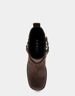 Comfortable Women's Gored Squared Toe Engineer Bootie in Java Suede Suede