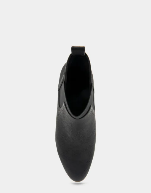 Comfortable Women's Gored Ankle Bootie With Pull Tab in Black Grainy Faux Leather Faux Leather