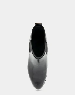 Comfortable Women's Gored Ankle Bootie With Pull Tab in Black Crinkled Patent Faux Leather Patent Faux Leather