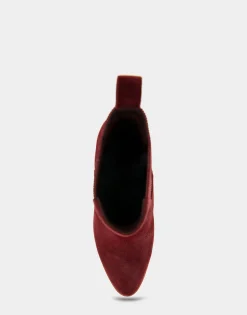 Comfortable Women's Gored Sculpted Wedge Crepe Heel Bootie in Burgundy Suede Suede