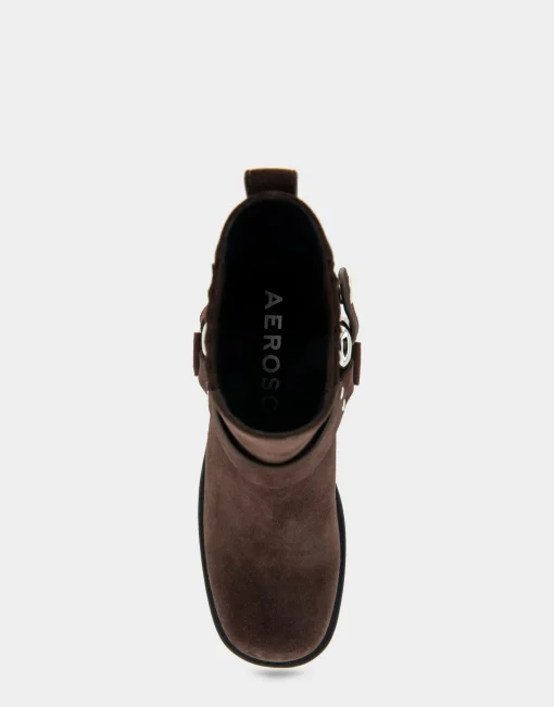 Comfortable Women's Gored Squared Toe Engineer Bootie in Java Suede Suede