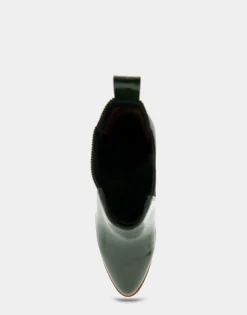 Comfortable Women's Gored Sculpted Wedge Crepe Heel Bootie in Fir Green Crinkled Patent Faux Leather Patent Faux Leather