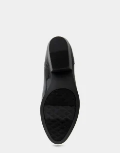 Comfortable Women's Gored Ankle Bootie With Pull Tab in Black Crinkled Patent Faux Leather Patent Faux Leather