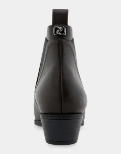 Comfortable Women's Gored Ankle Bootie With Pull Tab in Java Grainy Faux Leather Faux Leather