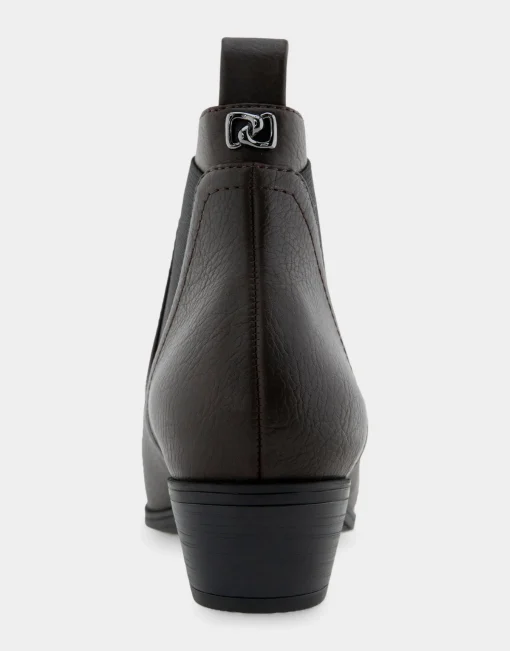 Comfortable Women's Gored Ankle Bootie With Pull Tab in Java Grainy Faux Leather Faux Leather