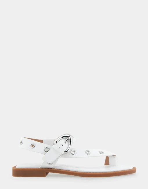 Comfortable Women's Grommeted Asymmetrical Toe Ring Sandal in White Faux Leather