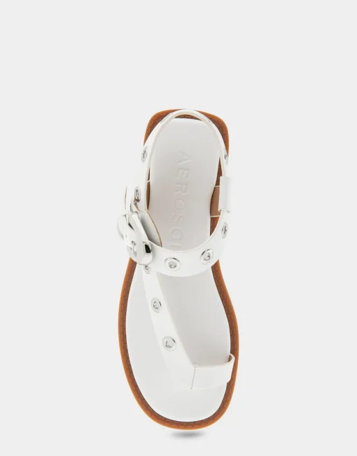 Comfortable Women's Grommeted Asymmetrical Toe Ring Sandal in White Faux Leather