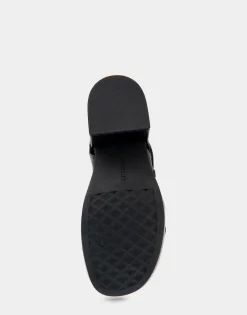 Comfortable Women's Grommeted Strappy Molded Footbed Platform Sandal in Black Leather