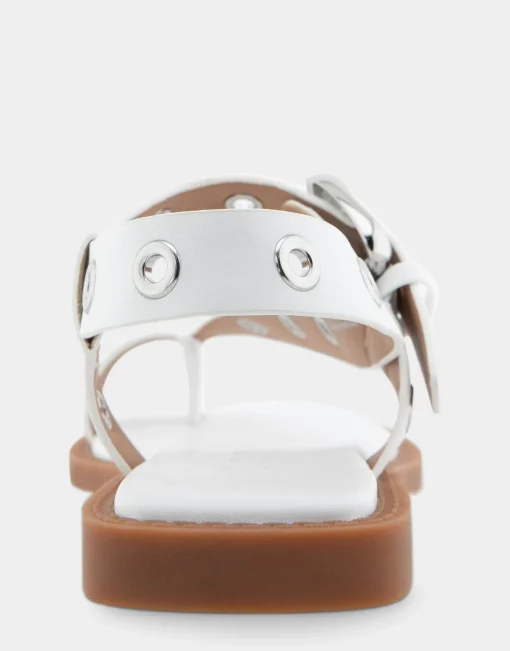 Comfortable Women's Grommeted Asymmetrical Toe Ring Sandal in White Faux Leather