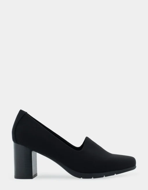Comfortable Women's Heeled Pump in Black Stretch Fabric