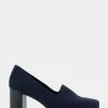 Comfortable Women's Heeled Pump in Navy Stretch Fabric