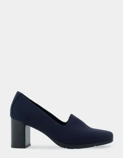 Comfortable Women's Heeled Pump in Navy Stretch Fabric