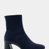 Comfortable Women's Heeled Ankle Boot in Navy Stretch Gabardine Fabric