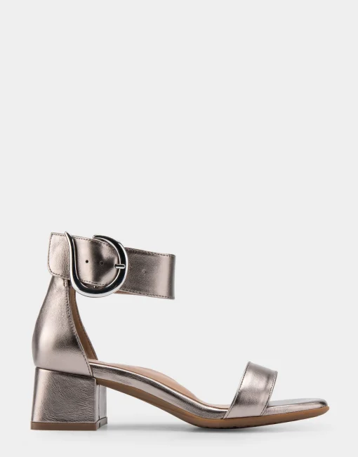 Comfortable Women's Heeled Sandal in Silver Genuine Leather