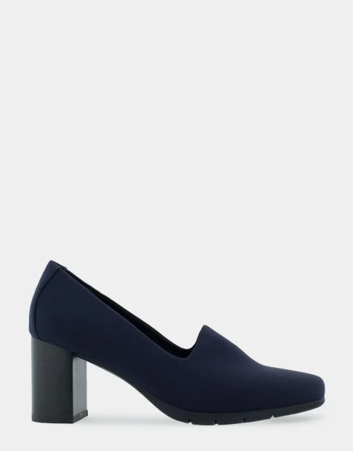Comfortable Women's Heeled Pump in Navy Stretch Fabric