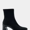 Comfortable Women's Heeled Ankle Boot in Black Stretch Gabardine Fabric