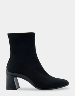 Comfortable Women's Heeled Ankle Boot in Black Stretch Gabardine Fabric