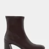 Comfortable Women's Heeled Ankle Boot in Brown Stretch Faux Leather