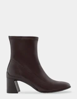 Comfortable Women's Heeled Ankle Boot in Brown Stretch Faux Leather
