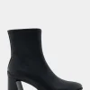 Comfortable Women's Heeled Ankle Boot in Black Stretch Faux Leather