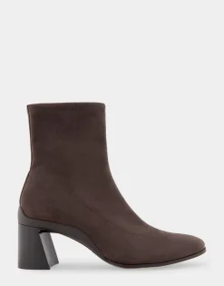 Comfortable Women's Heeled Ankle Boot in Java Stretch Faux Suede