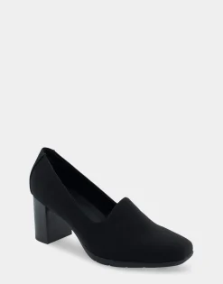 Comfortable Women's Heeled Pump in Black Stretch Fabric