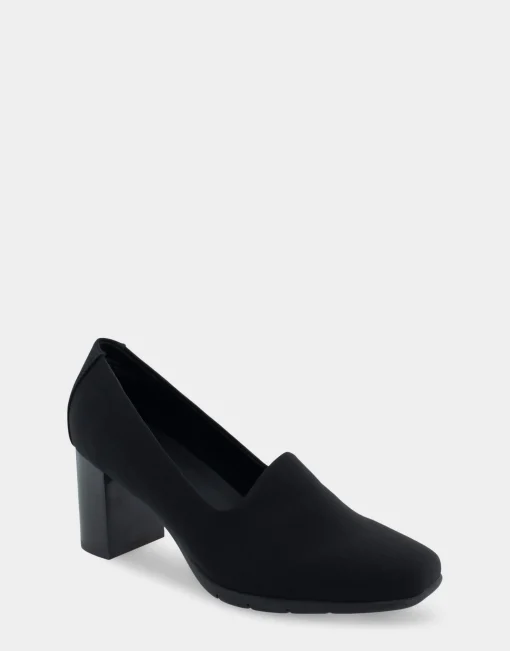 Comfortable Women's Heeled Pump in Black Stretch Fabric