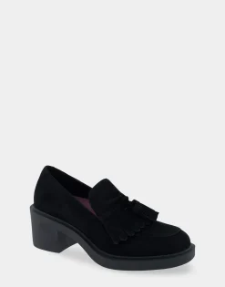 Comfortable Women's Heeled Loafer in Black Genuine Suede