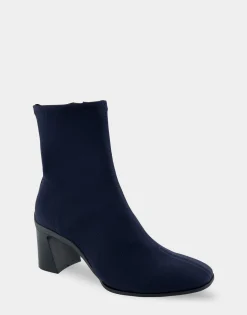 Comfortable Women's Heeled Ankle Boot in Navy Stretch Gabardine Fabric