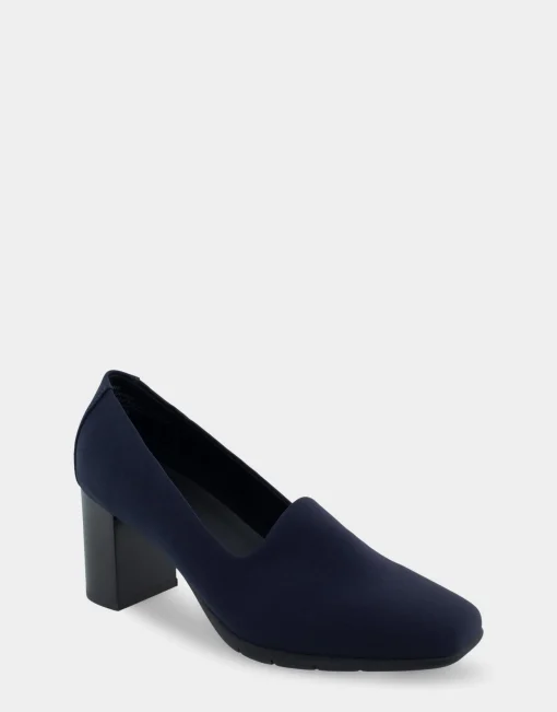 Comfortable Women's Heeled Pump in Navy Stretch Fabric