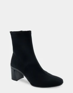Comfortable Women's Heeled Ankle Boot in Black Stretch Gabardine Fabric