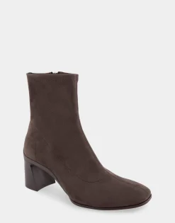 Comfortable Women's Heeled Ankle Boot in Java Stretch Faux Suede