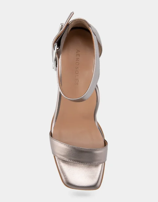 Comfortable Women's Heeled Sandal in Silver Genuine Leather