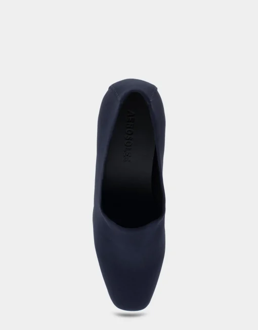 Comfortable Women's Heeled Pump in Navy Stretch Fabric