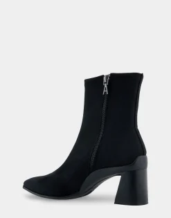 Comfortable Women's Heeled Ankle Boot in Black Stretch Gabardine Fabric