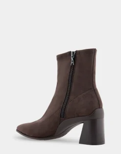 Comfortable Women's Heeled Ankle Boot in Java Stretch Faux Suede
